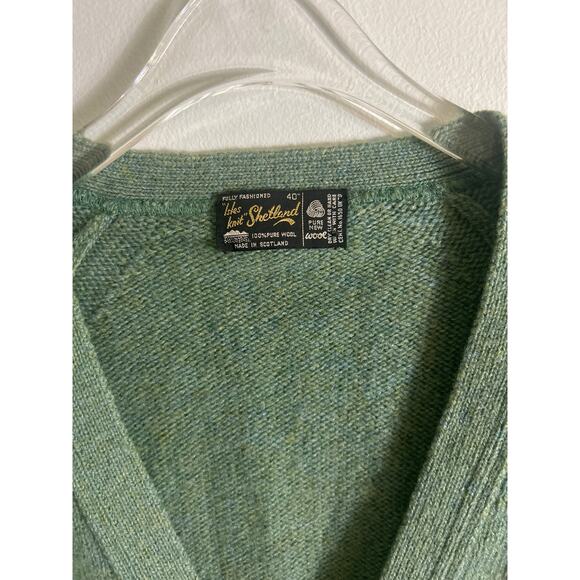 Vtg 60s Isles knit Shetland wool Scotland cardigan sweater size 40 blue green - Picture 2 of 5